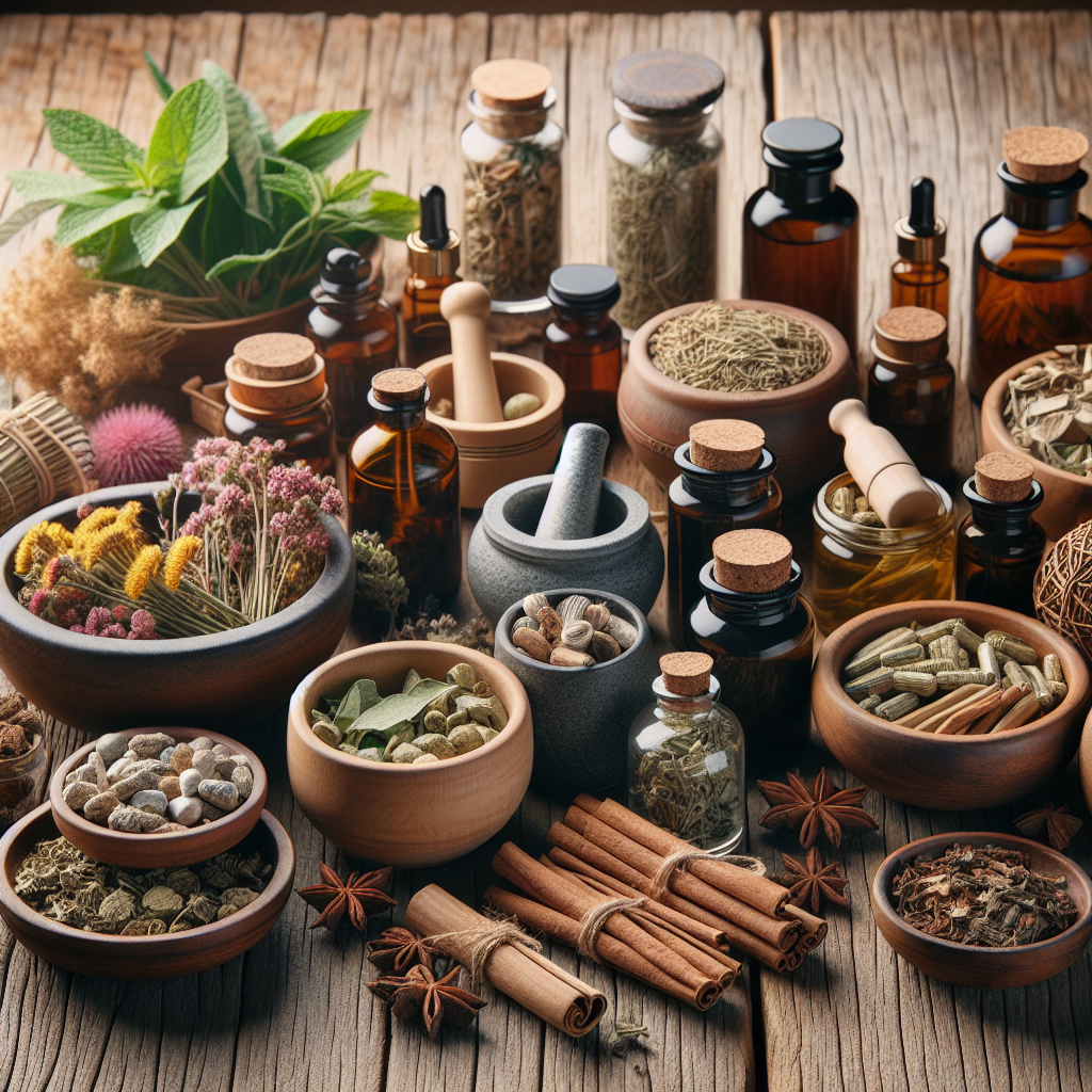 Realistic stock image of natural herbal remedies.